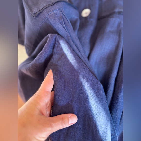 VINTAGE CHRISTINE DAMEN 100%‎ Linen Navy Blue Dress Long Maxi Short Sleeve Beach - Picture 9 of 14